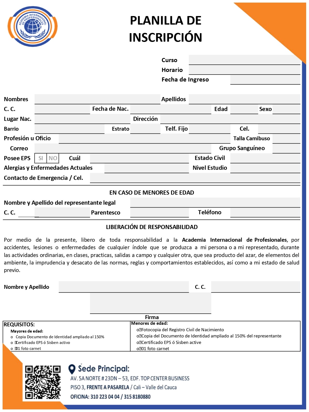 Formulario de inscripción a cursos